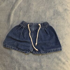 Blue Jean Shorts with Elastic Waistband and Drawstring